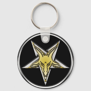 Invertiertes Silver Pentagram mit Golden Goat Kopf Schlüsselanhänger