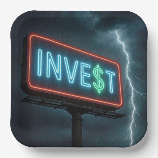 Invest Neon Billboard with Lightning Pappteller (Vorderseite)