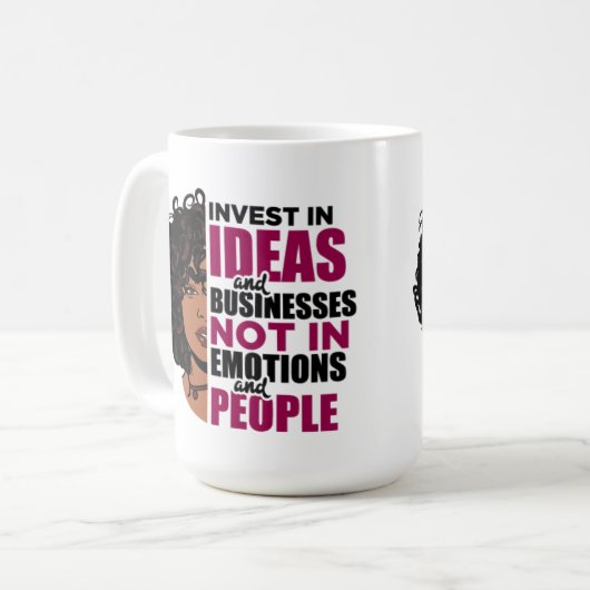 Investieren Sie in Ideen und Unternehmen, nicht in Kaffeetasse (Vorderseite Links)