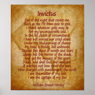 Invictus, Gedicht auf Pergamentblickhintergrund Poster