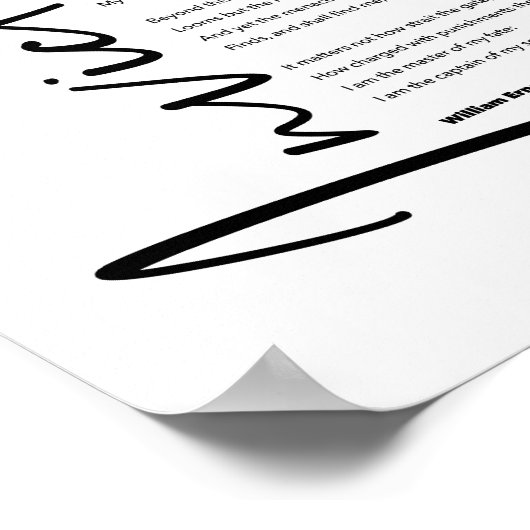 Invictus Gedicht von Henley in Modern Black Script Poster (Ecke)