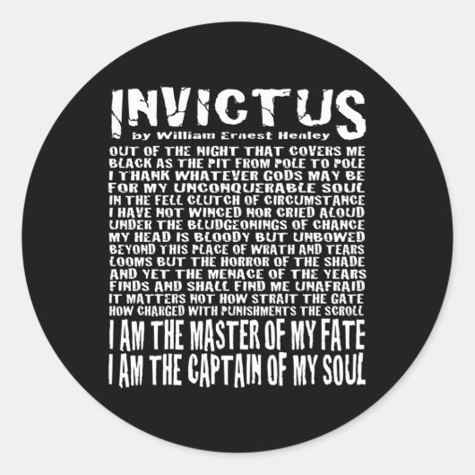 Invictus Poem Runder Aufkleber (Vorderseite)