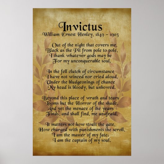"Invictus", Viktorianischer Gedicht mit Lorbeerkra Poster (Vorne)