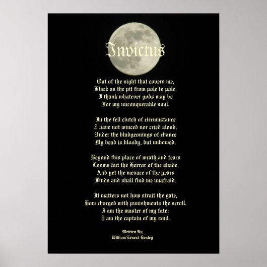 Invictus, Viktorianisches Gedicht auf Mondbild Poster (Vorne)