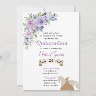 Invitació n Quinceañ era Lila Lilac Floral Charg