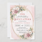 Invitación 15 Años Floral Rosa con Verde Eucalipto Einladung (Vorderseite)