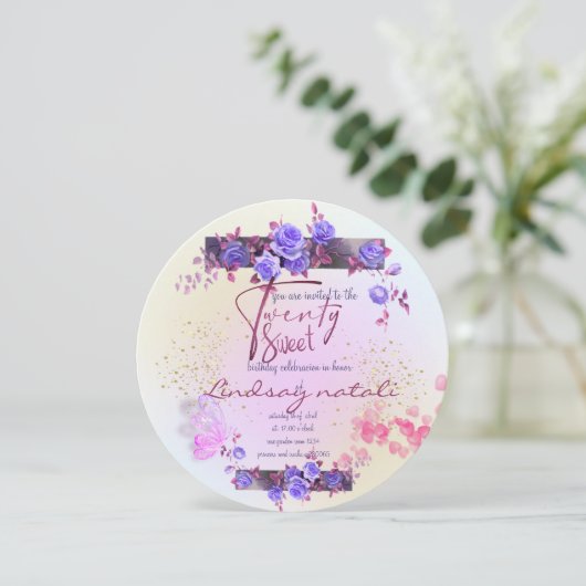 Invitación  20 cumpleaños con rosas personalizada einladung (Stehend Vorderseite)