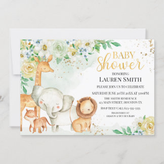 Invitación a Baby Shower para animales florales Einladung