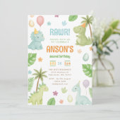 Invitación a la fiesta de cumpleaños de Dinosaurio Einladung (Stehend Vorderseite)