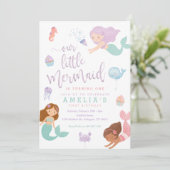 Invitación al cumpleaños de la sirena bajo el mar einladung (Stehend Vorderseite)