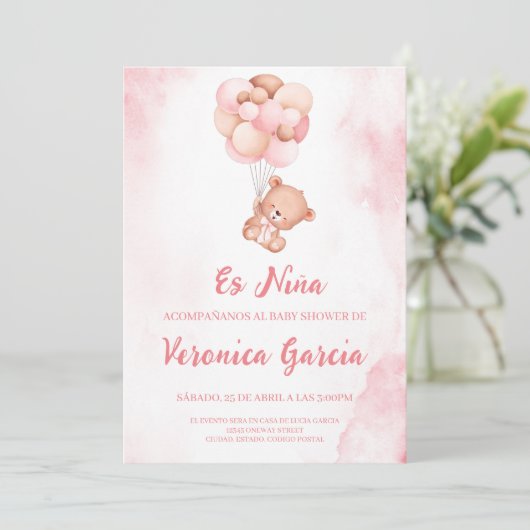 Invitacion baby Dusche para niña Einladung (Stehend Vorderseite)