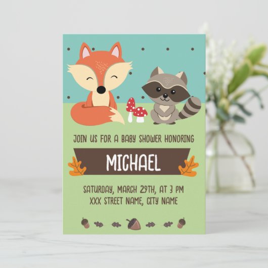 Invitación baby shower animalitos del bosque einladung (Stehend Vorderseite)