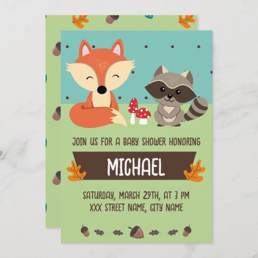 Invitación baby shower animalitos del bosque einladung (Vorne/Hinten)