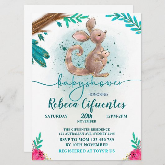 Invitación Baby Shower Canguro Einladung (Vorne/Hinten)