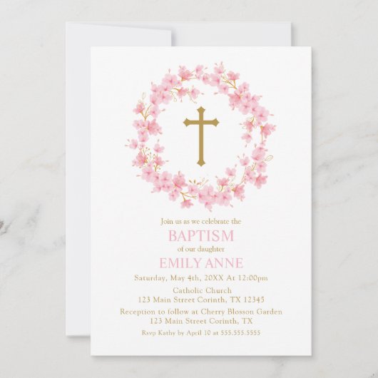 Invitación Baptism Cherry Blossom floral I Einladung (Vorderseite)