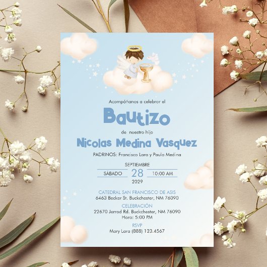Invitacion Bautizo Boy Angel Katholische Taufe Einladung