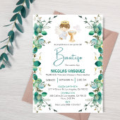 Invitacion Bautizo Niedliche Blätter Boy Angel Tau Einladung