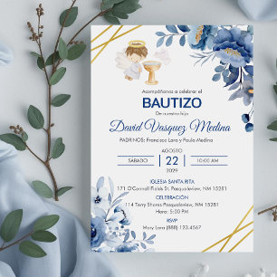 Invitacion Bautizo Niedliche Blume Boy Angel Taufe Einladung