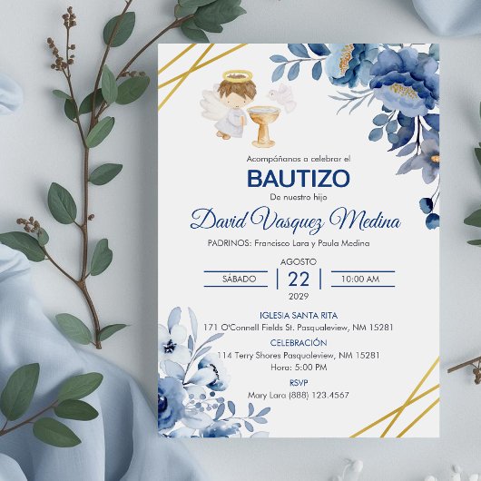 Invitacion Bautizo Niedliche Blume Boy Angel Taufe Einladung