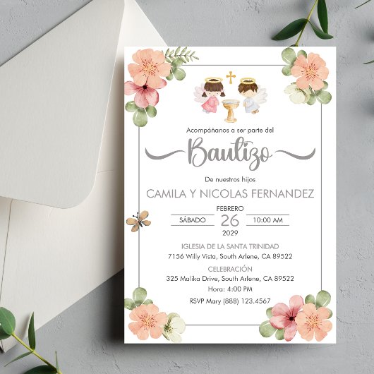 Invitacion Bautizo Niedliche Twin Angels Einladung