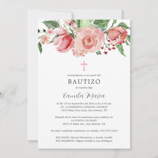 Invitación Bautizo Niña Spanische Taufe für Mädche Einladung (Vorderseite)