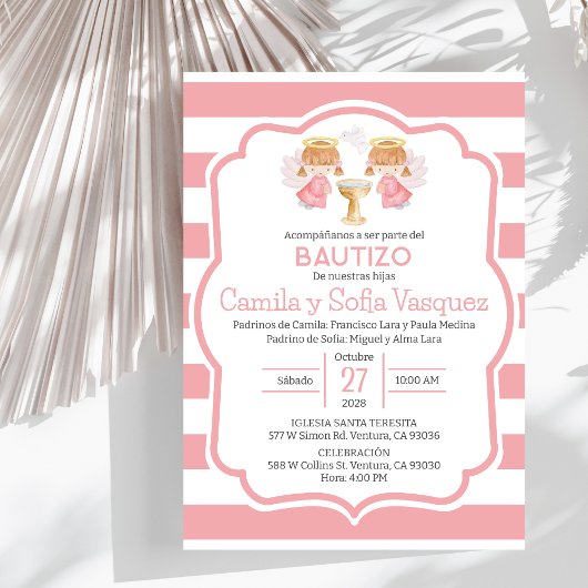 Invitacion Bautizo niñas Taufe Niedlich Twin Angel Einladung