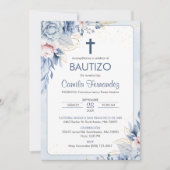 Invitacion Bautizo Religious Blue Flowers Taufe Einladung (Vorderseite)