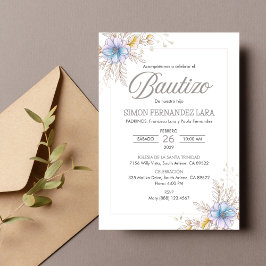 Invitacion Bautizo Spanish Blue Blumen Taufe Einladung