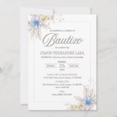 Invitacion Bautizo Spanish Blue Blumen Taufe Einladung (Vorderseite)