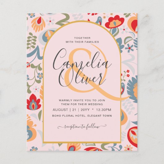 invitación bilingüe de boda de flores populär, (Vorderseite)