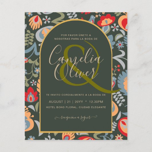 invitación bilingüe de boda de flores populär, (Rückseite)