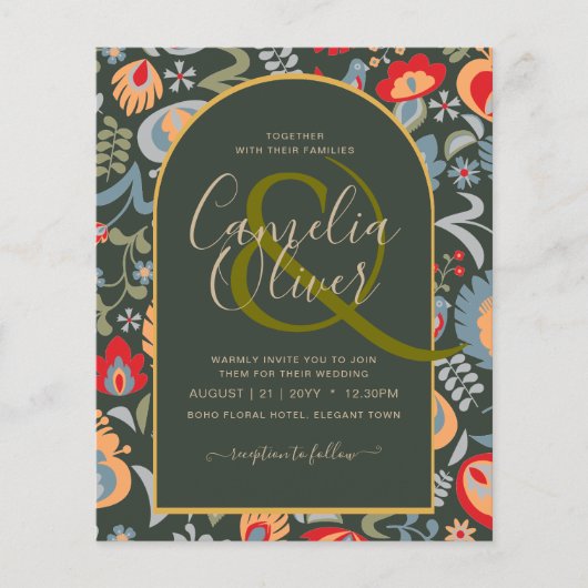 invitación bilingüe de boda de flores populär, (Vorderseite)