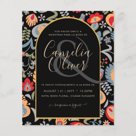 invitación bilingüe de boda de flores populär, (Rückseite)