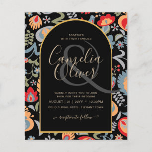 invitación bilingüe de boda de flores populär, flyer