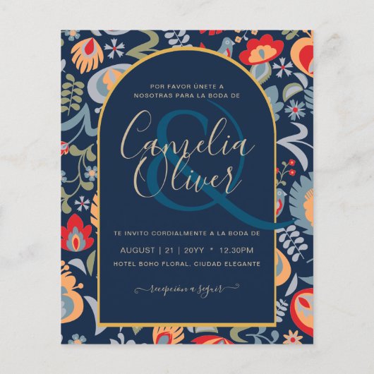 invitación bilingüe de boda de flores populär, flyer (Hinten)