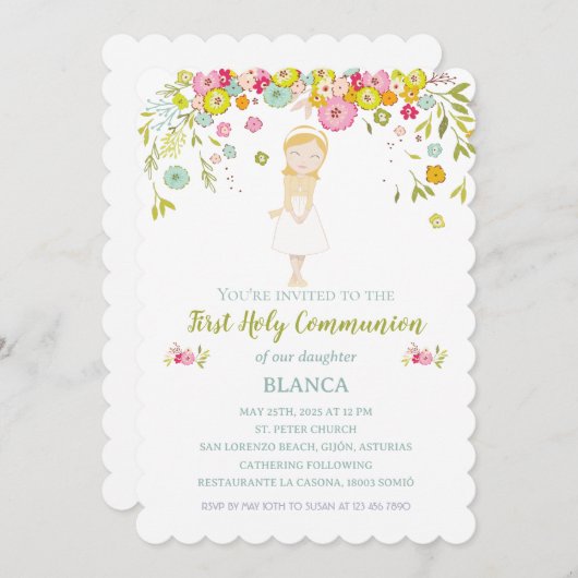 Invitación BLANCA Primera Comunión Einladung (Vorne/Hinten)