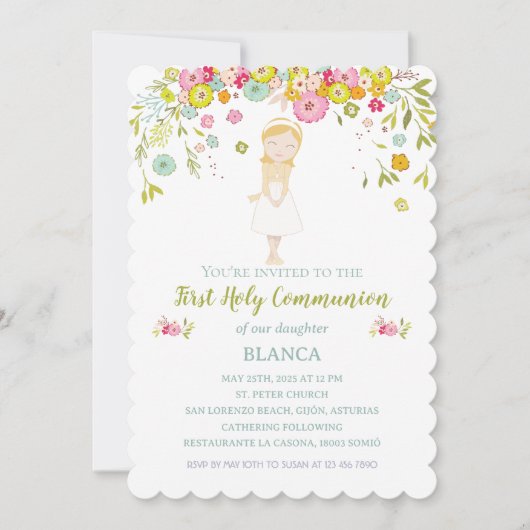Invitación BLANCA Primera Comunión Einladung (Vorderseite)