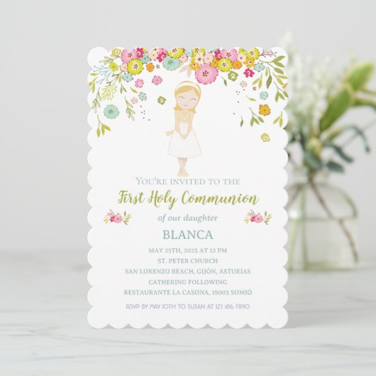 Invitación BLANCA Primera Comunión Einladung (Stehend Vorderseite)