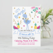 Invitación Blue flamingo, let's flamingle birthday Einladung (Stehend Vorderseite)