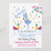 Invitación Blue flamingo, let's flamingle birthday Einladung (Vorne/Hinten)