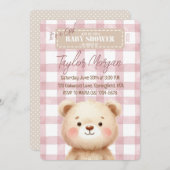 Invitación Blue Gingham Teddy Bear Einladung (Vorne/Hinten)