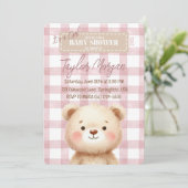 Invitación Blue Gingham Teddy Bear Einladung (Stehend Vorderseite)