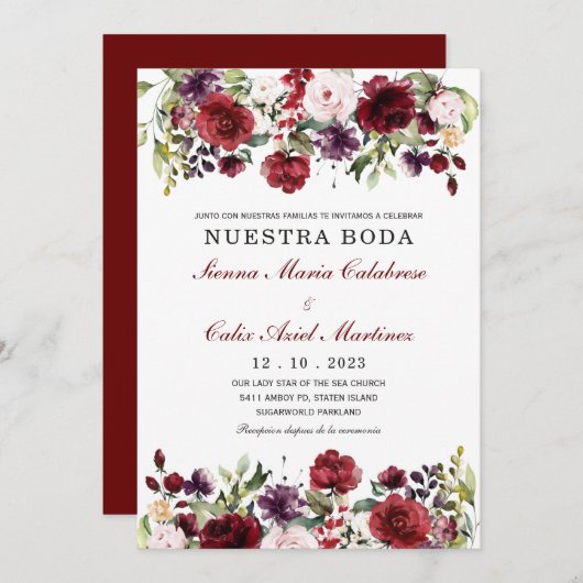 Invitación boda marsala en español einladung (Vorne/Hinten)