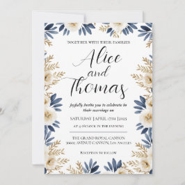 Invitación Boda Primavera Elegante Floral BlueGold Einladung