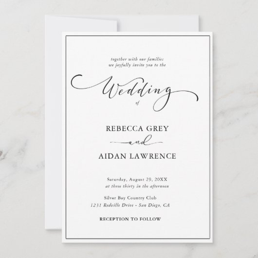 Invitación  Boda simple de fotografías en blanco y Einladung (Vorderseite)