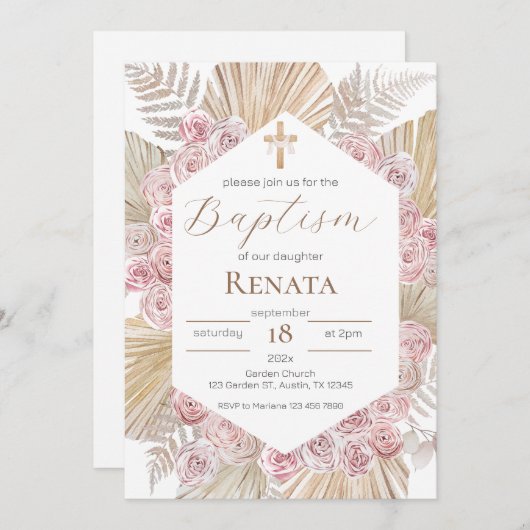 Invitación Boho Baptism Invitation Einladung (Vorne/Hinten)