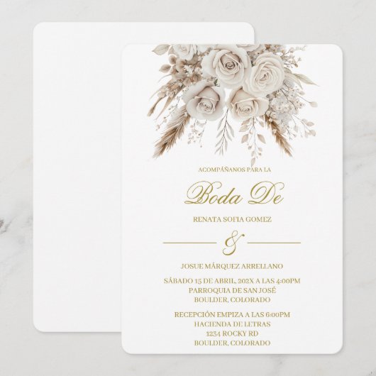 Invitación Boho blanco para boda  Einladung (Vorne/Hinten)