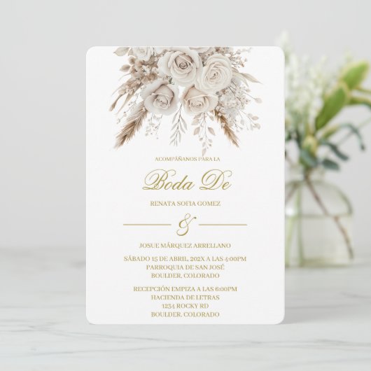 Invitación Boho blanco para boda  Einladung (Stehend Vorderseite)