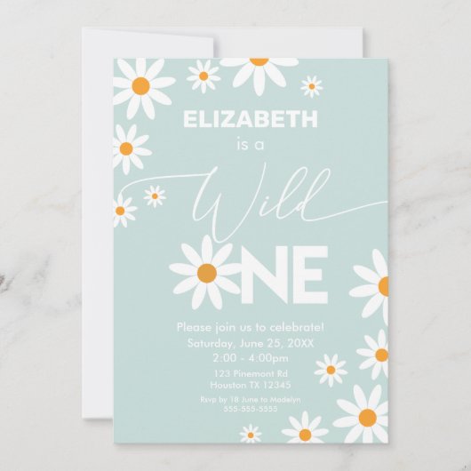 Invitación Boho Daisies Wild One Birthday Party in Einladung (Vorderseite)