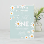 Invitación Boho Daisies Wild One Birthday Party in Einladung (Stehend Vorderseite)